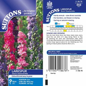 Suttons Larkspur Stock Flowered Mix