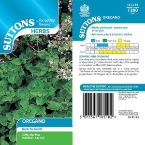 Suttons Herbs Oregano Seeds