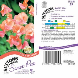 Suttons Sweet Pea Prince Of Orange Seeds