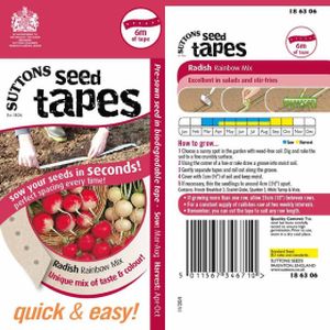 Suttons Seed Tape - Radish Rainbow Mix