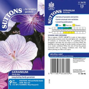 Suttons Geranium Seeds - Hardy Mix