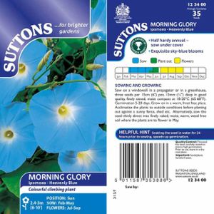Suttons Morning Glory Seeds - Ipomoea Heavenly Blue
