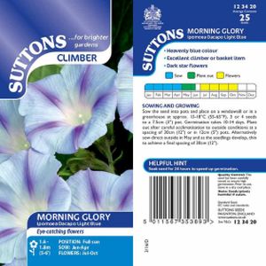 Suttons Morning Glory Seeds - Ipomoea Dacapo Light Blue