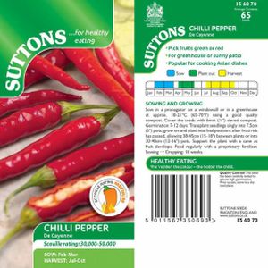 Suttons Chilli Pepper Seeds - De Cayenne