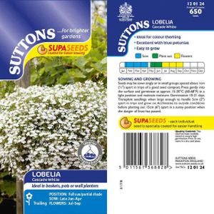 Suttons Lobelia Supacoat Cascade White Seeds
