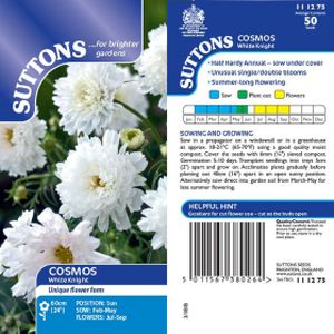 Suttons Cosmos White Knight Seeds