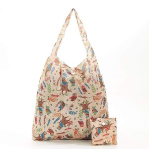 Eco Chic Beige Owl Foldable Shopping Bag