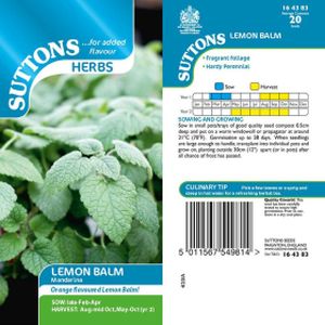 Suttons Herb Seeds -Lemon Balm Mandarina